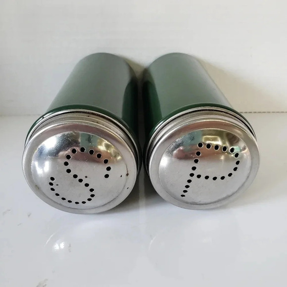 Vintage  Set of 2 Green Acrylic/Stainless Salt/Pepper Shakers. - Picture 3 of 5